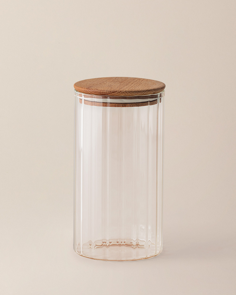 Банка Lunel с деревяной крышкой 1,2 л. - содовое стекло, бук