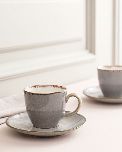 Кофейный набор Monde из 2 чашек и 2 блюдец, фарфор, 90мл - серый