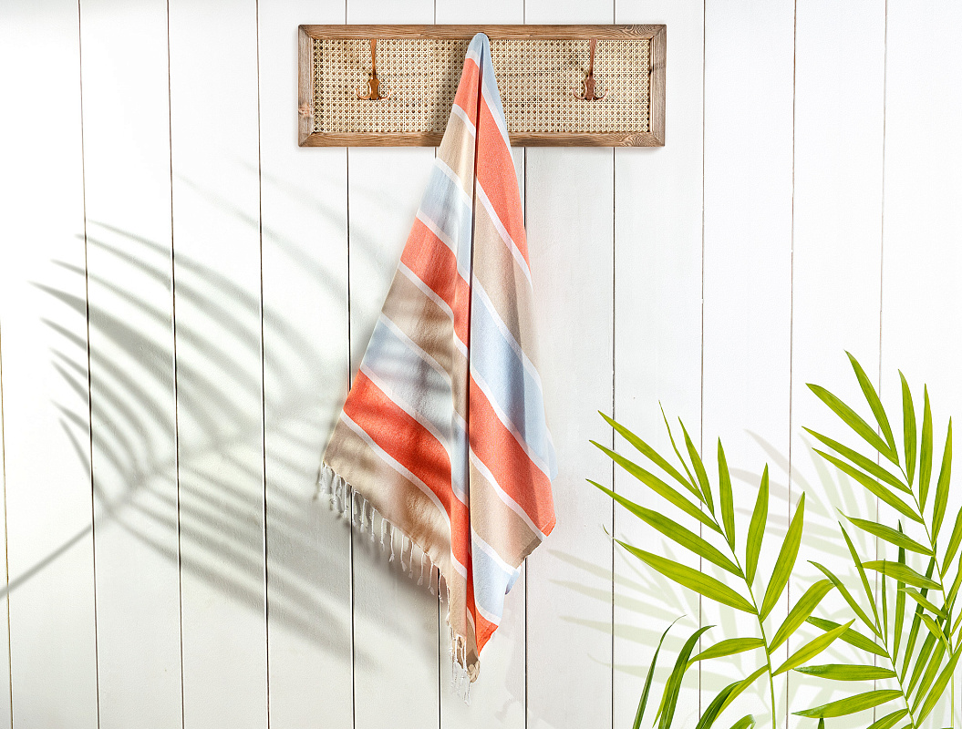 Полотенце Tilda Peshtemal 90x160 см. - голубое / оранжевое