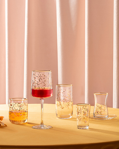 Набор стеклянных чашек и блюдец Gemma Fleur de Lierre Gold из 6 шт., 170 мл