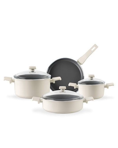 Набор посуды Nano Ceramic из 7 шт., 18-22-26 см. - Темно-серый / Белый