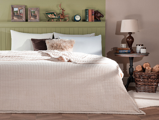 Покрывало полутораспальное Emile Wellsoft с двусторонним тиснением 200x220 см. - бежевое