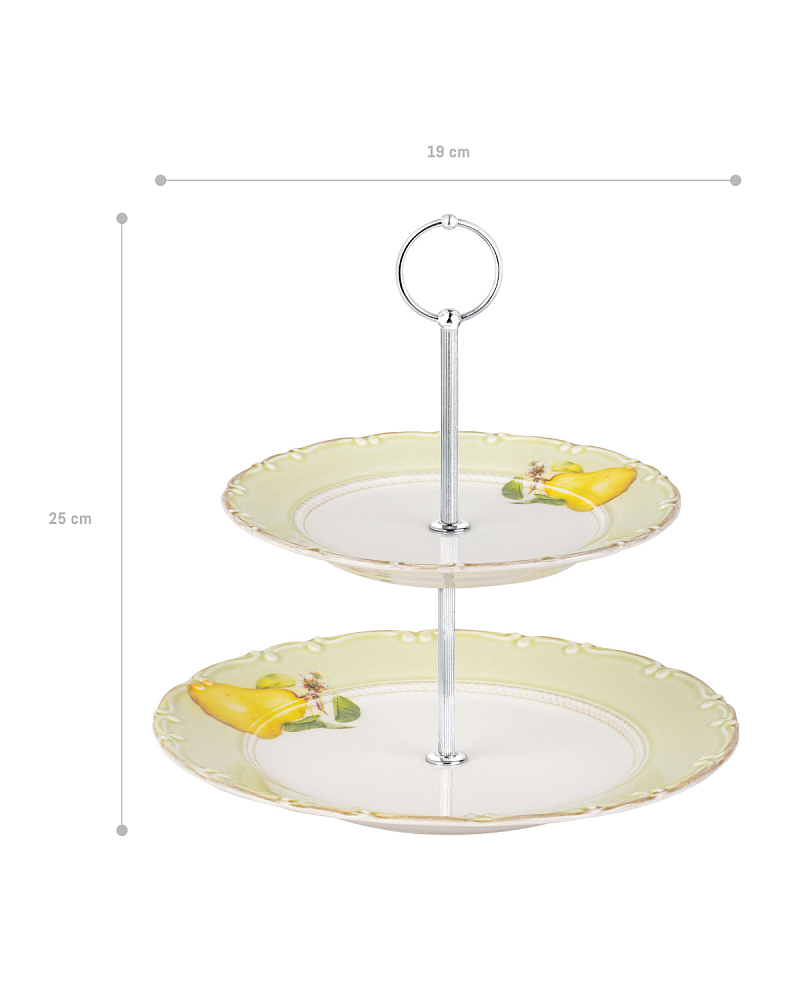 2-х ярусная тарелка Pear Patterned 19-25 см. - бело-желтая