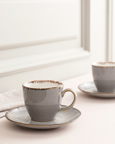Кофейный набор Monde из 2 чашек и 2 блюдец, фарфор, 90мл - серый