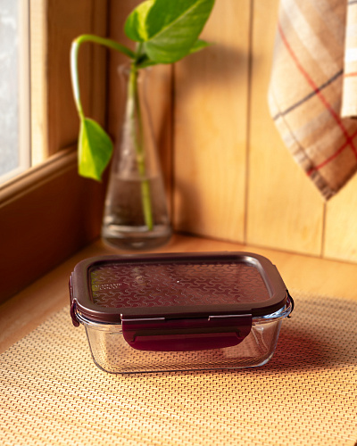 Ланчбокс Modena прямоугольный с крышкой, 650 мл. - боросиликатное стекло, пластик