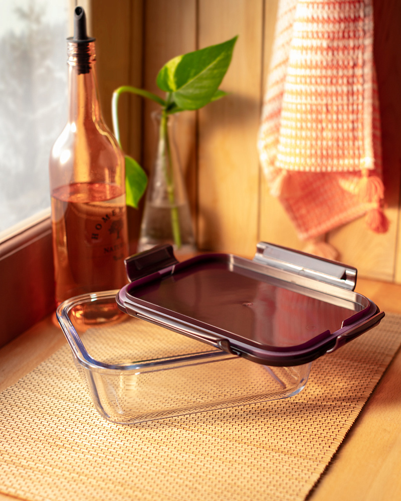 Ланчбокс Modena прямоугольный с крышкой 1,5 л. - боросиликатное стекло, пластик