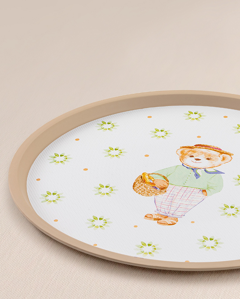 Круглый поднос Liana Bear 36x36x1,5 см. - бежевый / белый