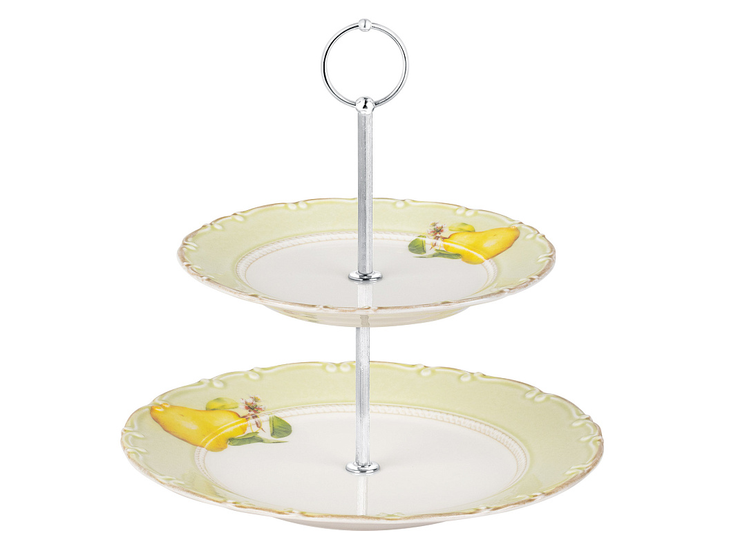 2-х ярусная тарелка Pear Patterned 19-25 см. - бело-желтая
