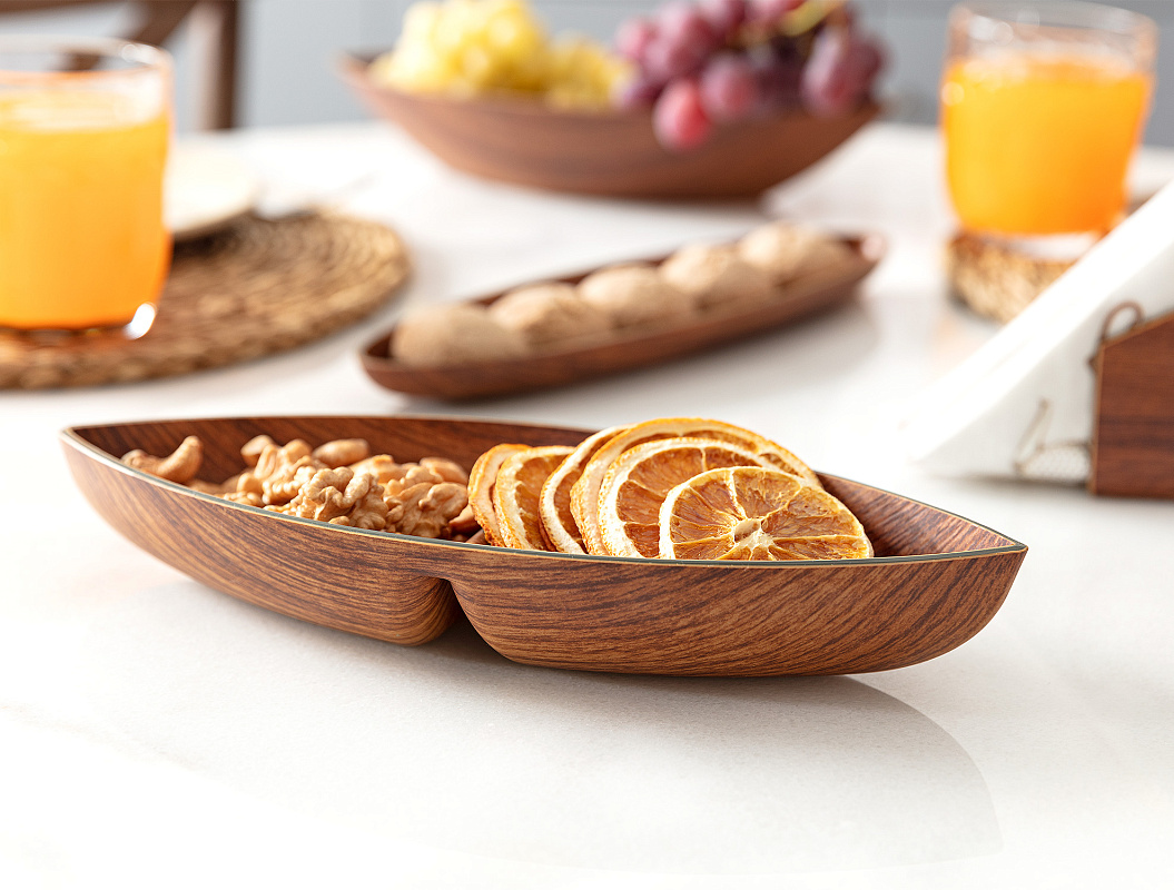 Сервировочная тарелка Angers 2-секционная 10,5x27x3,5 см. - коричневая