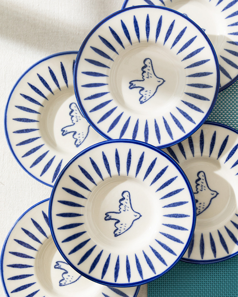 Набор фарфоровых чайных блюдец Luxe Oiseau из 6 шт., 13x13 см - синий