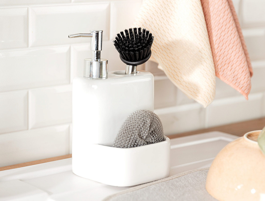 Дозатор для средства для посуды со щеткой Andre 12,5x11,5x22 см. - керамика