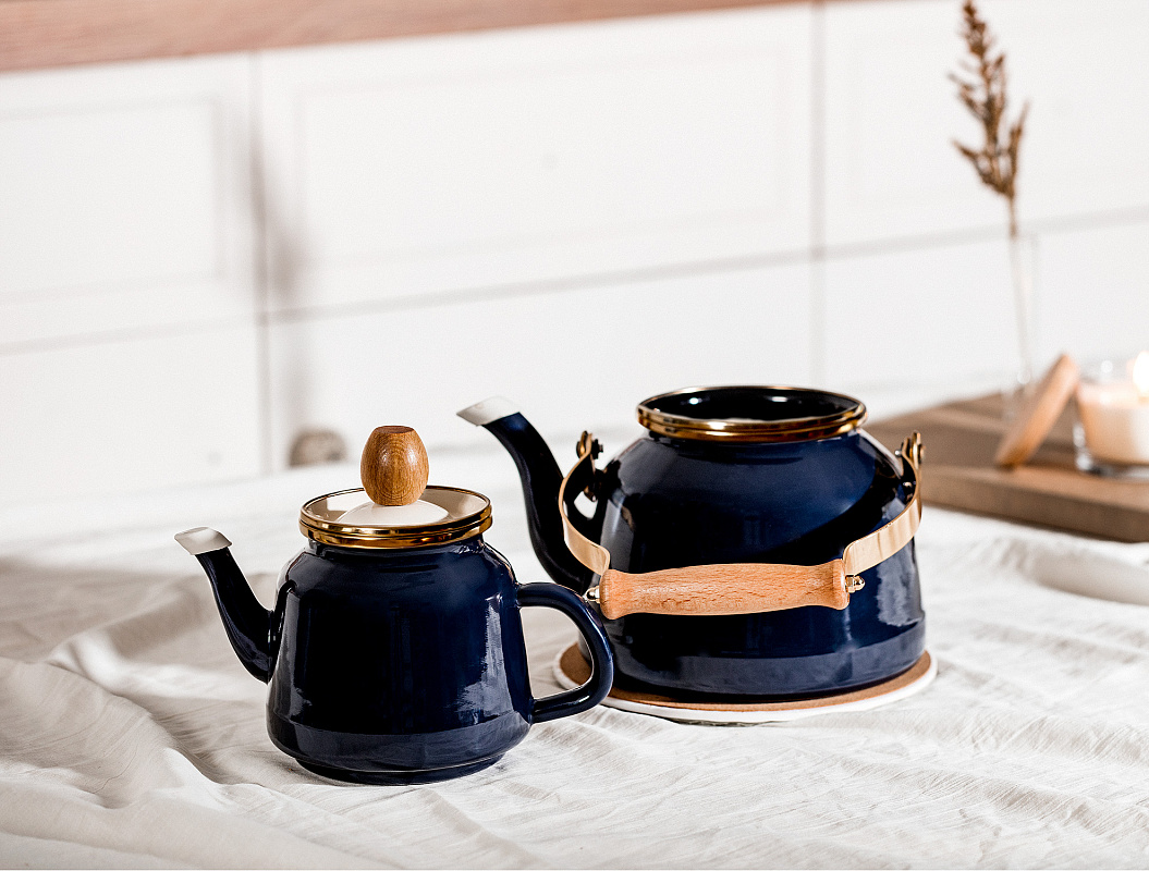 Турецкий чайник двойной Bonneville 1л; 2,6 л. - темно-синий
