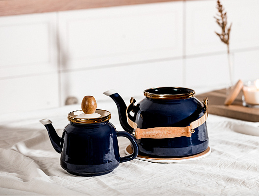 Турецкий чайник двойной Bonneville 1л; 2,6 л. - темно-синий
