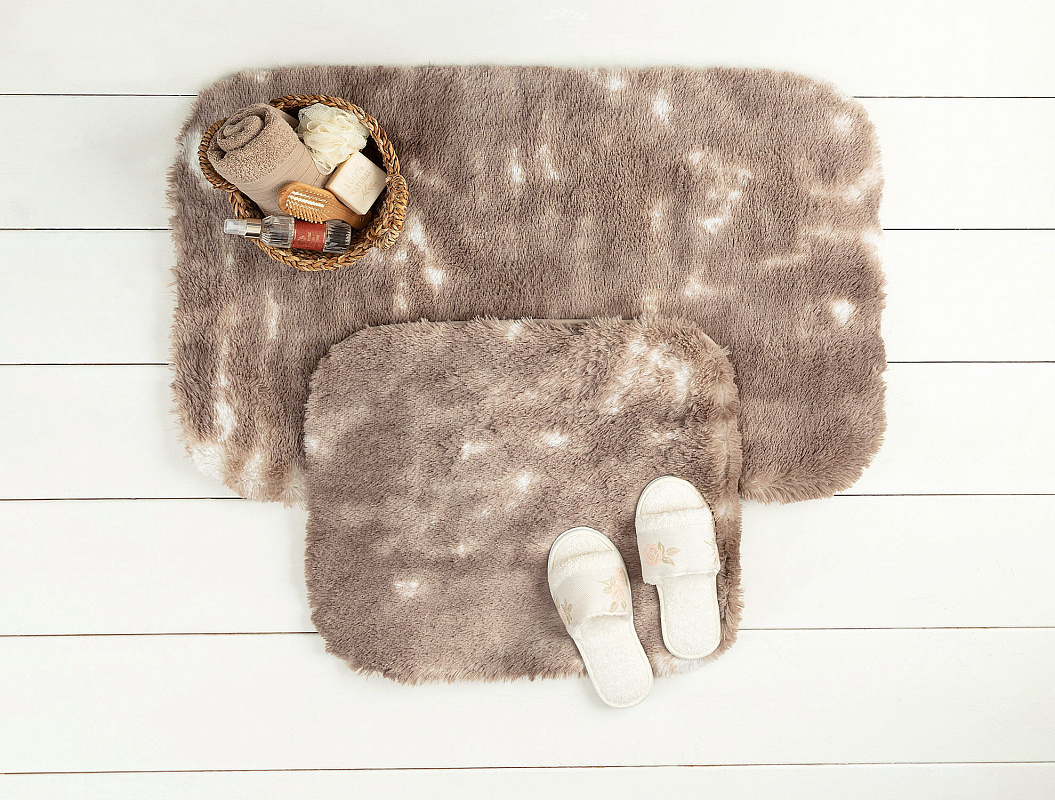 Комплект из 2 ковриков для ванной Damien: 50x80см и 45x50см - бело-коричневый