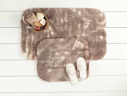 Комплект из 2 ковриков для ванной Damien: 50x80см и 45x50см - бело-коричневый