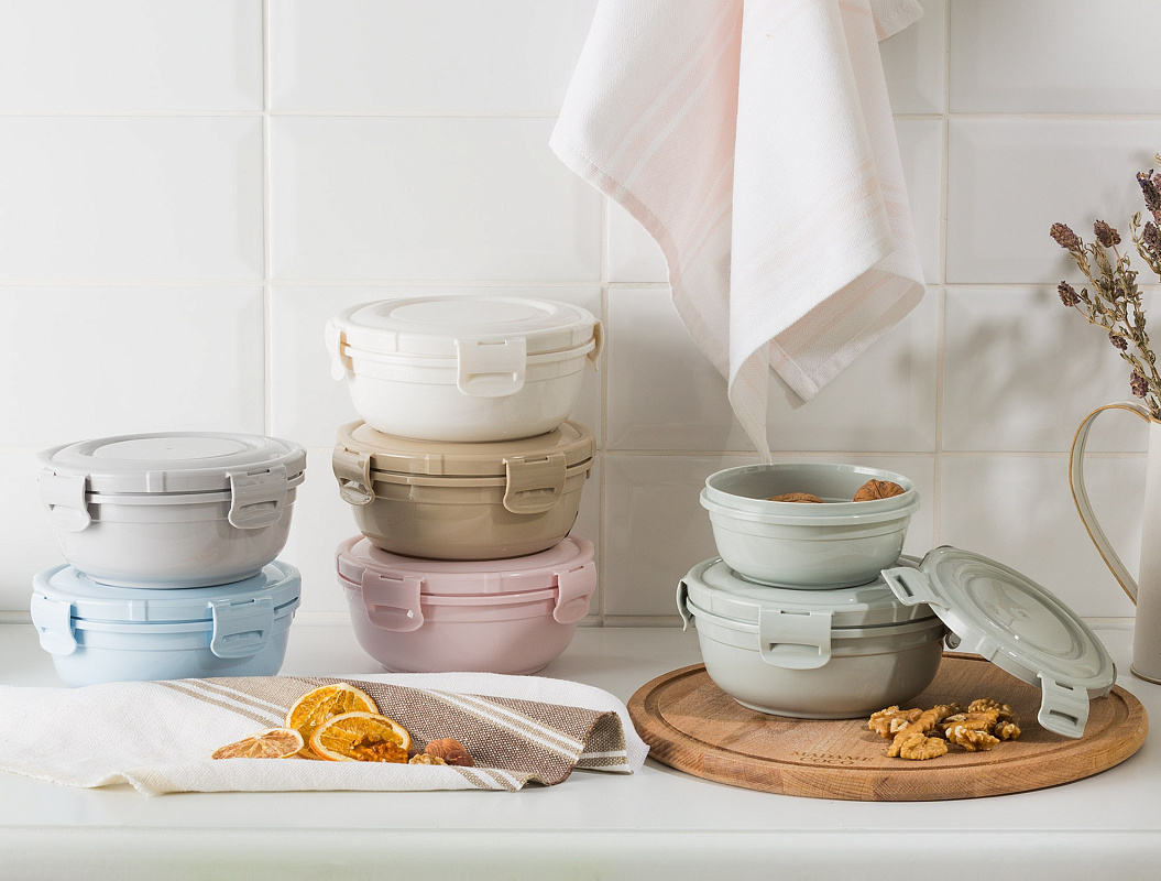 Контейнер Round Storage из 2 шт., 400-800 мл. - светло-серый