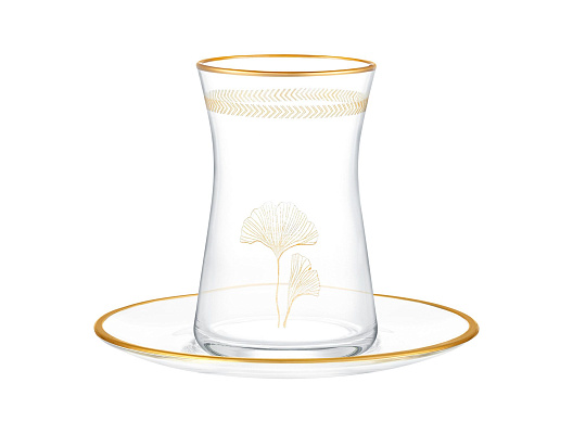 Набор стеклянных чашек и блюдец Gemma Lovely Ginkgo Leaves 6 шт., 170 мл