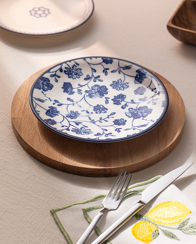 Тарелка для торта Rêve Bleu Fleur 19 см. - белая / синяя