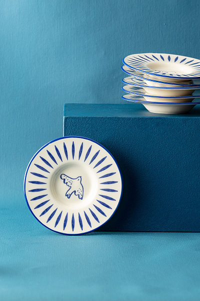 Набор фарфоровых чайных блюдец Luxe Oiseau из 6 шт., 13x13 см - синий