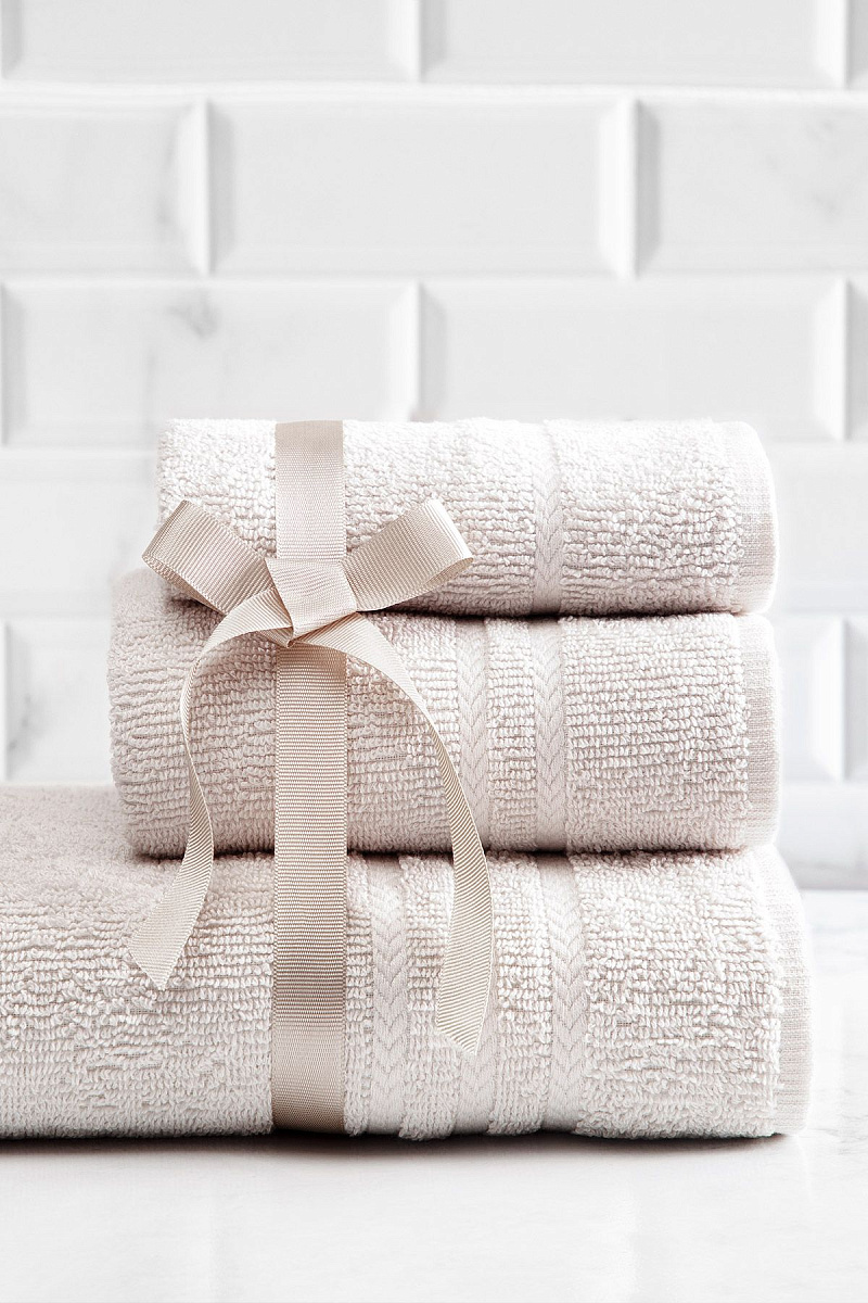 Набор махровых полотенец Avril из 3 шт. 30x46см, 50x76см, 70x140см - бежевый