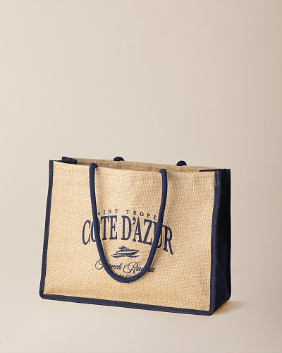 Джутовая сумка Aventurier 45x35 см. - бежевая / синяя