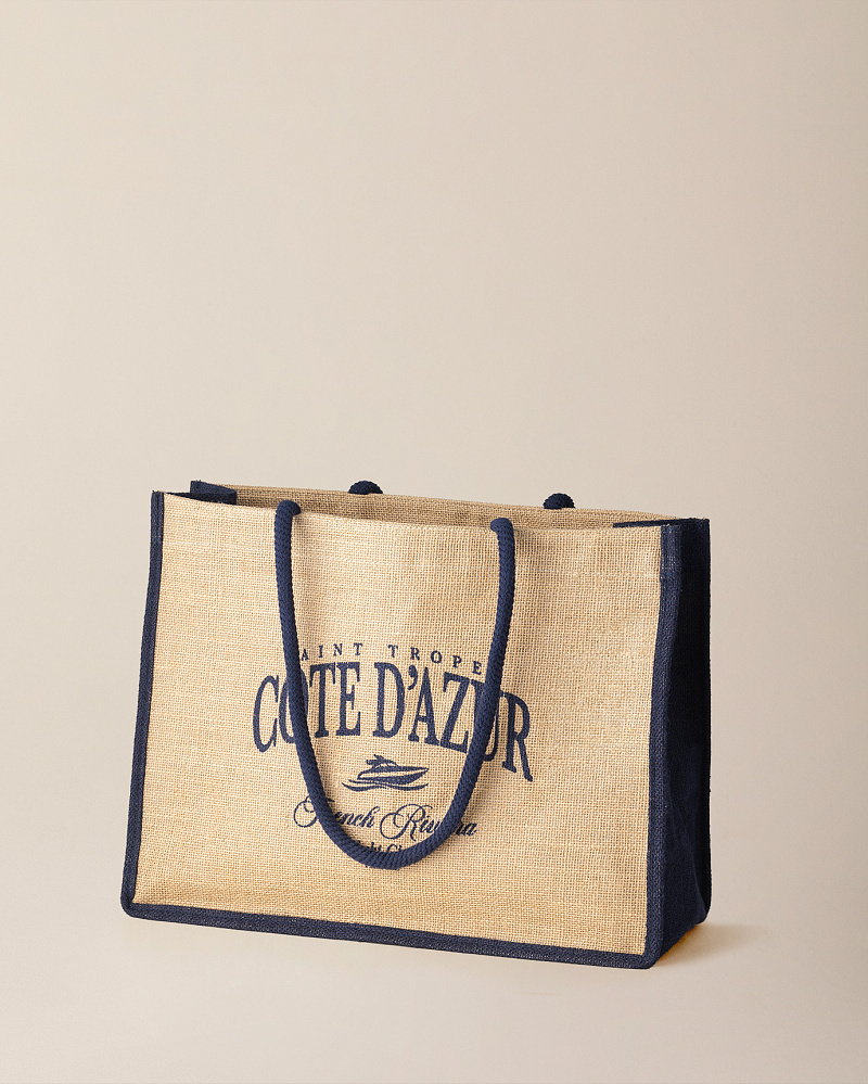 Джутовая сумка Aventurier 45x35 см. - бежевая / синяя