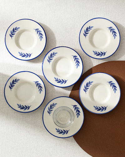 Набор фарфоровых чайных блюдец Luxe Feuille из 6 шт., 13x13 см - синий