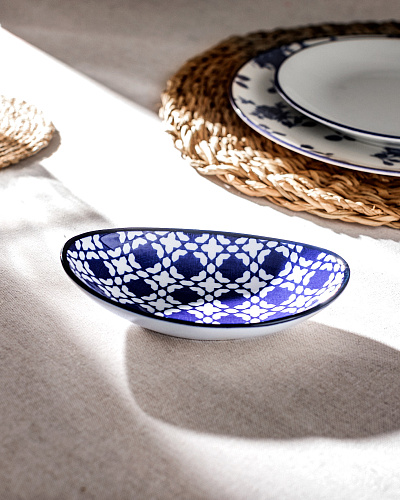 Овальная тарелка c ручкой Reve Brest New Bone China 16x9x3 см - синяя