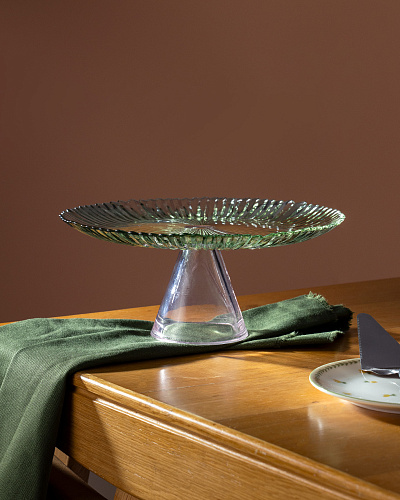 Подставка для торта Soleil на ножке 28x12 см. - зеленая