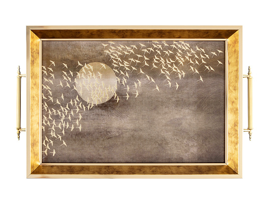 Поднос Fountain с ручками 46x31x7 см. - золотистый / серый