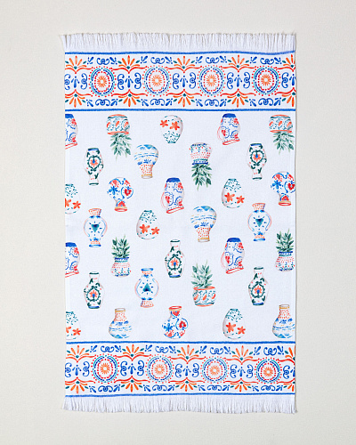 Кухонное полотенце Lendina с принтом 40x60 см. - белое / синее