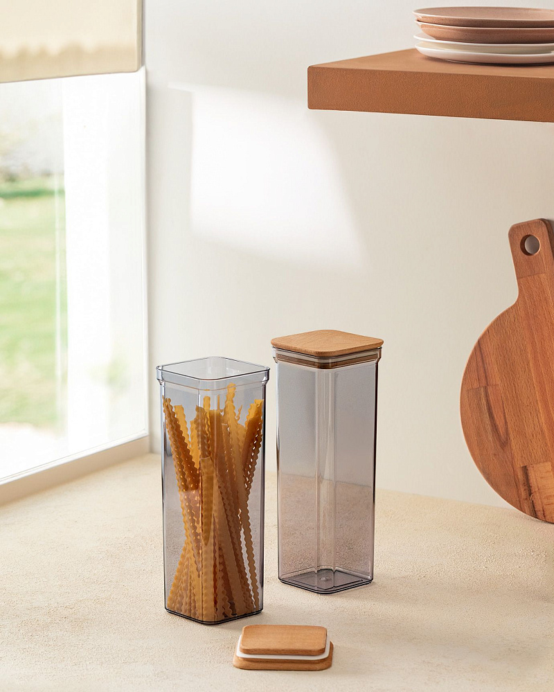 Контейнер Kaviera, с деревянной крышкой, 2100 мл, из 2 шт - серый