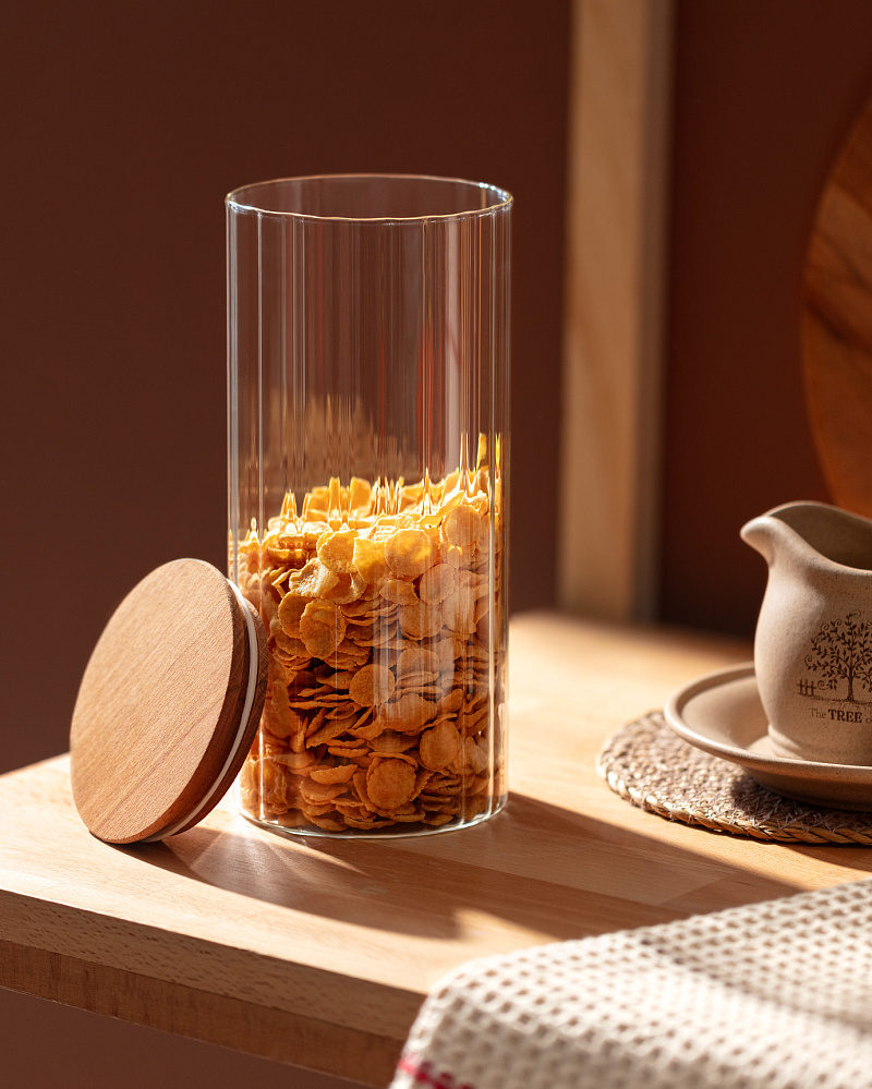 Банка Lunel с деревяной крышкой 1500 мл. - прозрачная