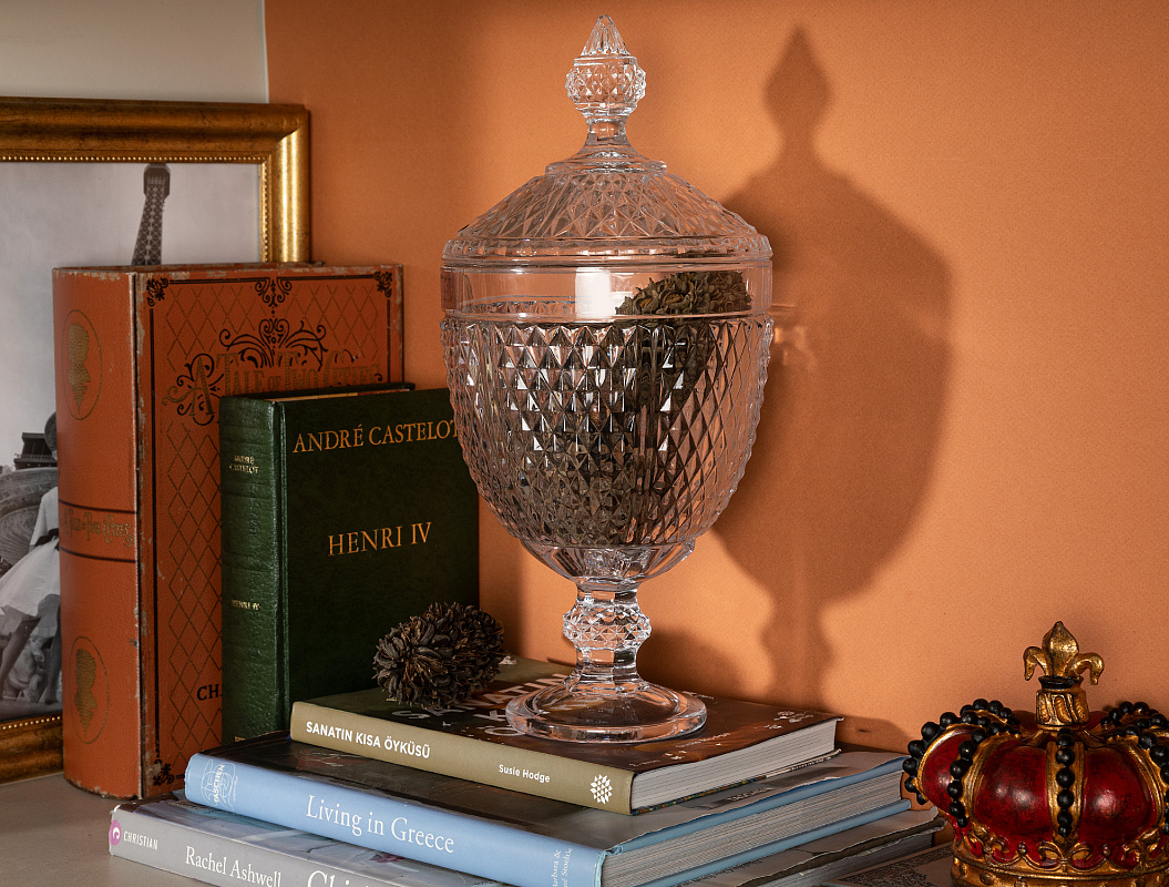 Сервировочная ваза Gagnon с крышкой на ножке 15x32 см. - прозрачная 