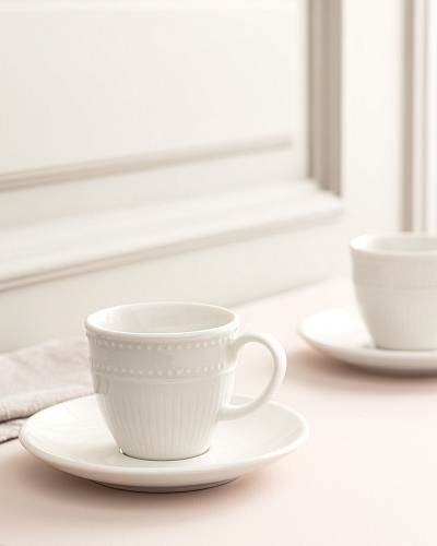 Кофейный набор Soleil из 2 чашек и 2 блюдец, фарфор, 90мл - белый