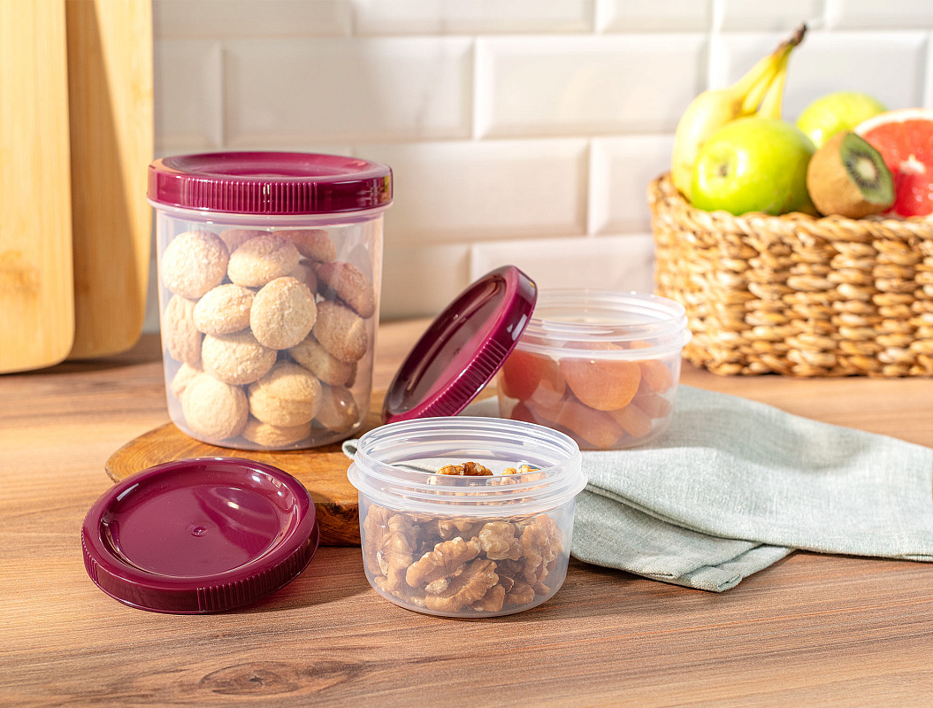 Набор контейнеров Dieppe из 3 шт., 10,2x10,2x11,3 см. - сливовый