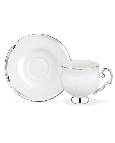 Набор чашек и блюдец Yolande Pensee из 4 шт., 90 мл - серебряный.