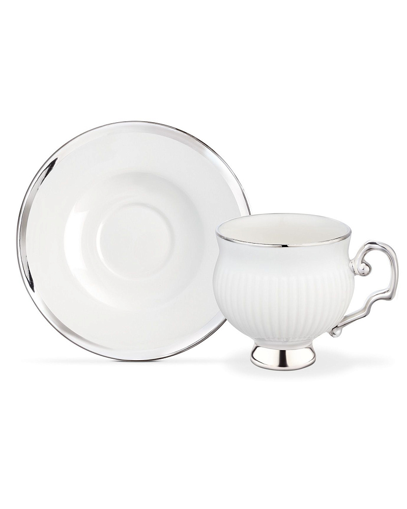 Набор чашек и блюдец Yolande Pensee из 4 шт., 90 мл - серебряный.