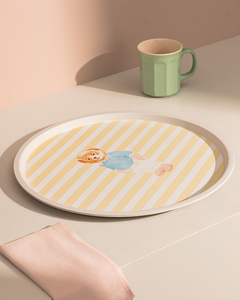 Круглый поднос Philip Bear 36x36x1,5 см. - бежевый / желтый