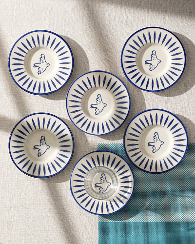 Набор фарфоровых чайных блюдец Luxe Oiseau из 6 шт., 13x13 см - синий