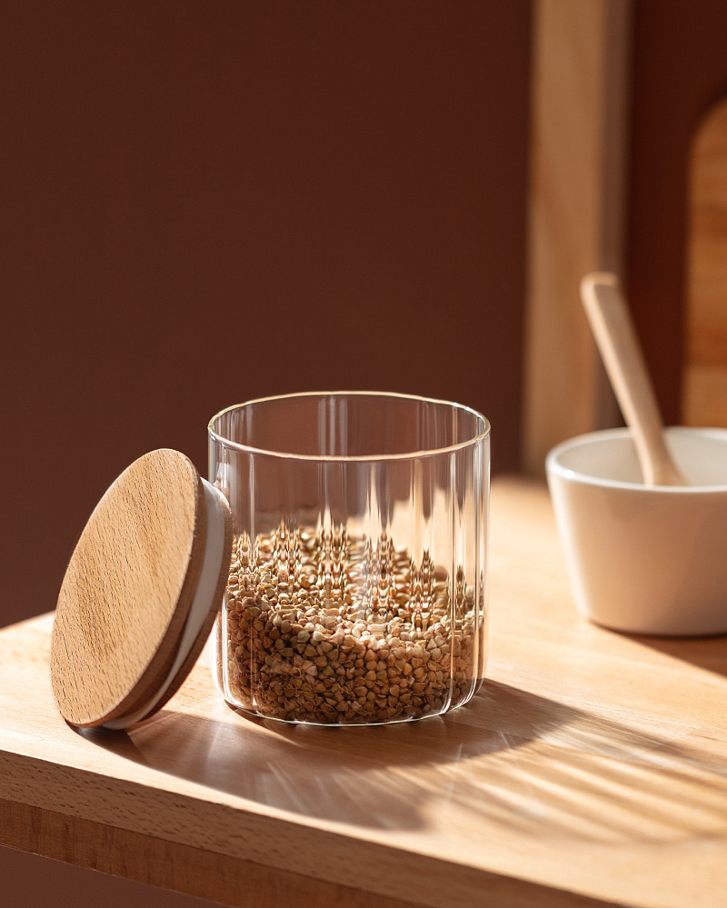 Банка Lunel с деревяной крышкой 700 мл. - прозрачная