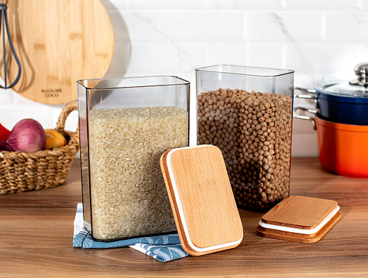 Набор контейнеров для хранения с деревянной крышкой Diviera из 2 шт., 2000 мл. - Темно-серый