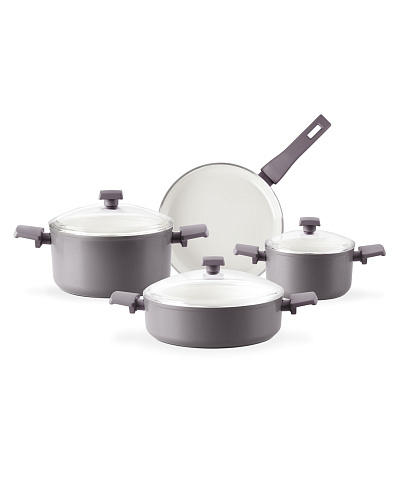 Набор посуды Nano Ceramic из 7 шт., 18-22-26 см. - темно-серый / темно-фиолетовый