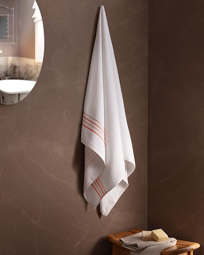 Банное полотенце Sandy 70x140см - белое/коралловое