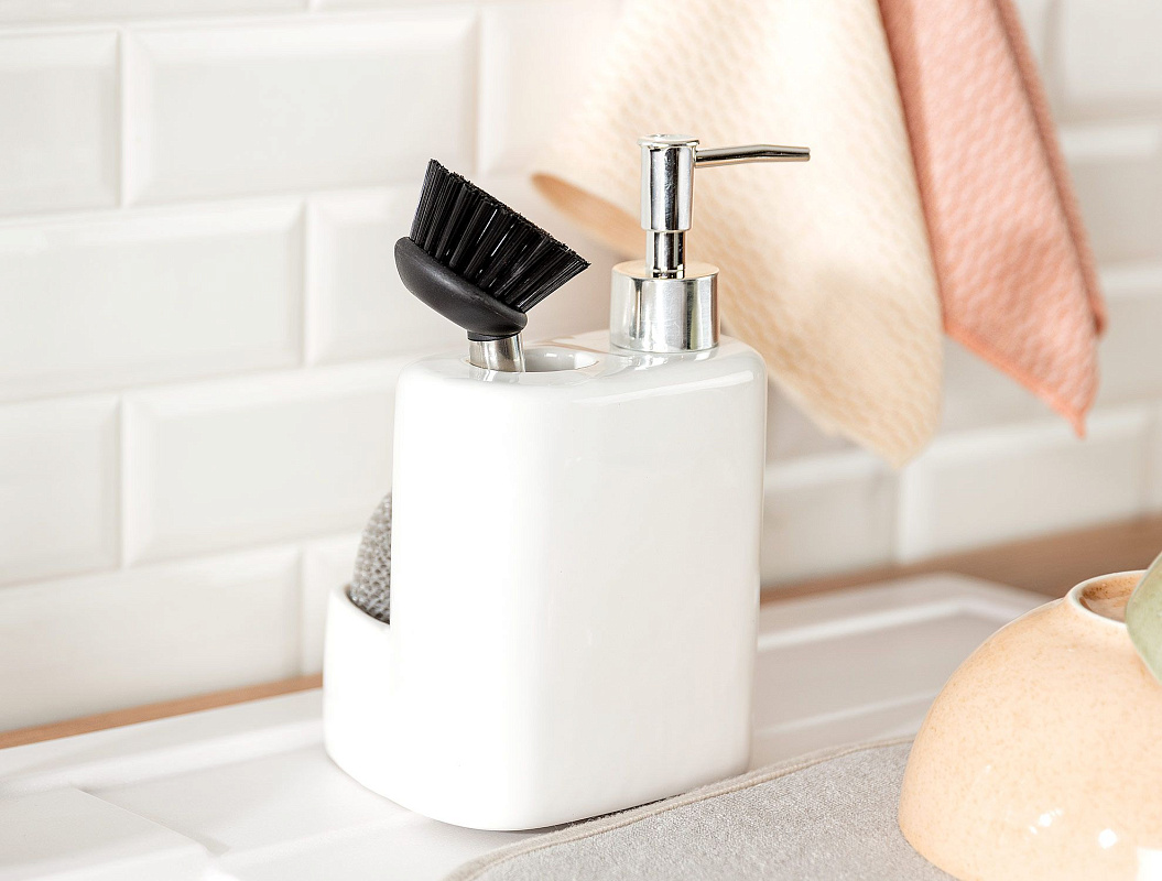 Дозатор для средства для посуды со щеткой Andre 12,5x11,5x22 см. - керамика