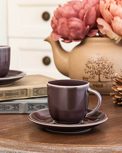 Кофейный набор Morane из 2 чашек и 2 блюдец, фарфор, 90мл - сливовый