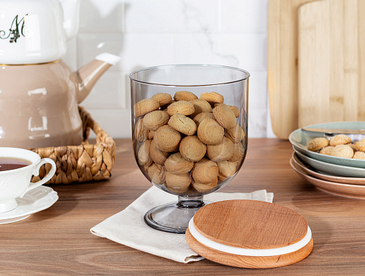 Контейнер для хранения с деревянной крышкой Marion 1600 мл. - темно-серый