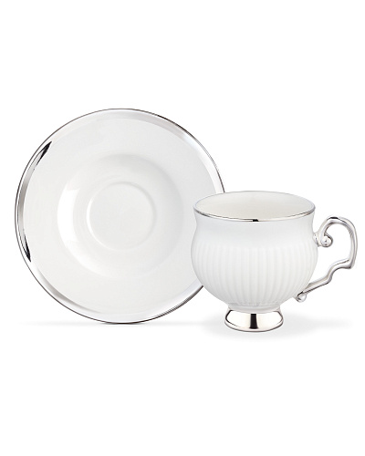 Набор чашек и блюдец Yolande Pensee из 4 шт., 90 мл - серебряный.