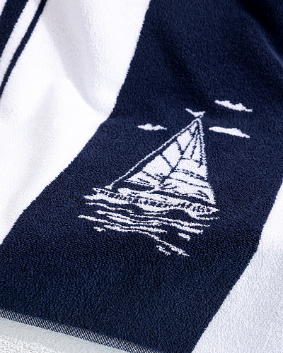 Пляжное полотенце Voilier 80x160 см. - белое / синее