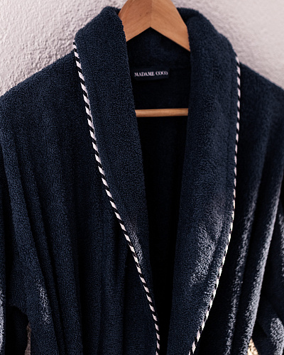 Набор банный унисекс халат и полотенце Jack Shalyaka из 2 шт., S-M р., 50x90 см. - темно-синий